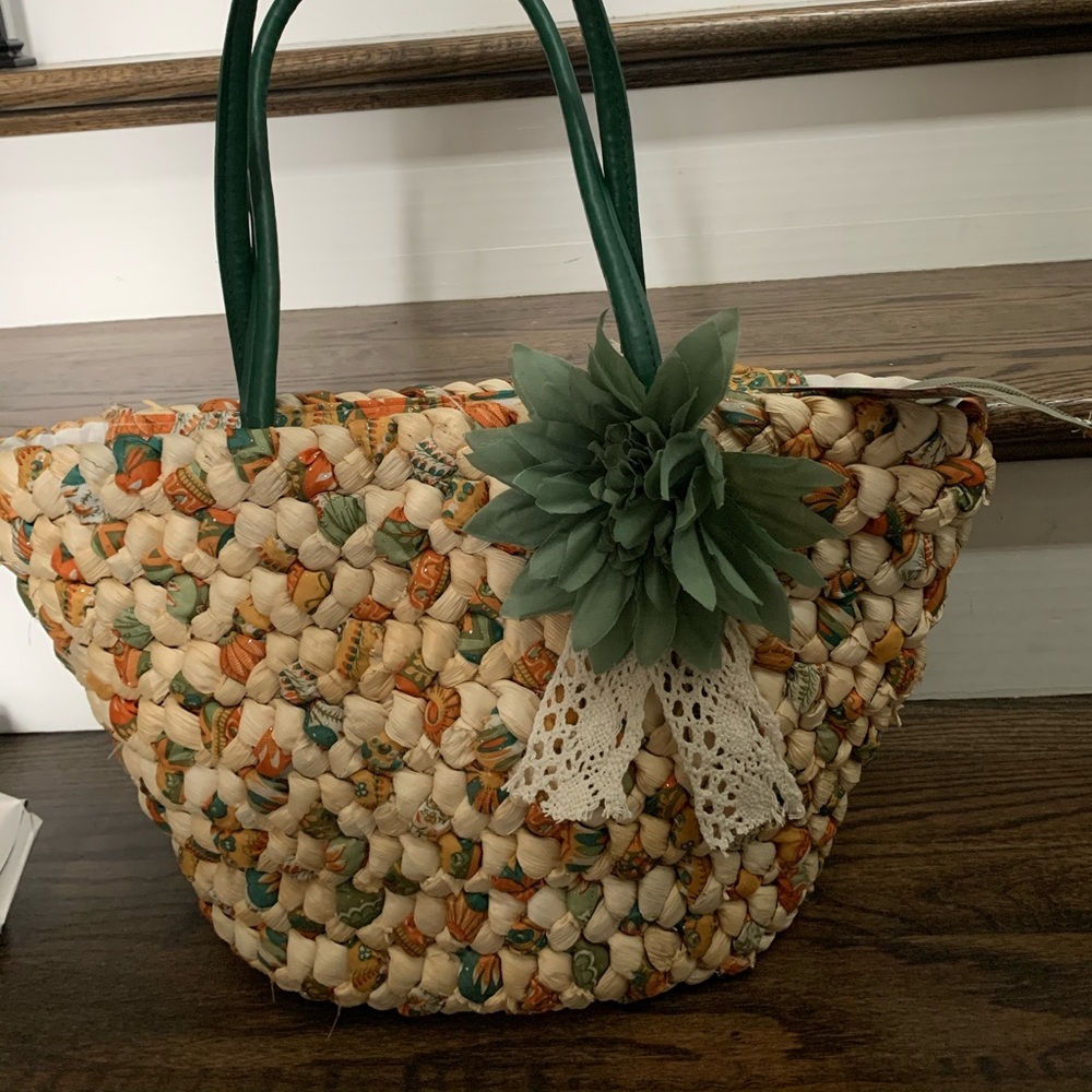 Straw and fabric large bag NWT